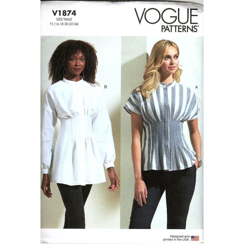 Vogue V1874 Misses 16 to 24 Flared Tucked Top Uncut Sewing Pattern New